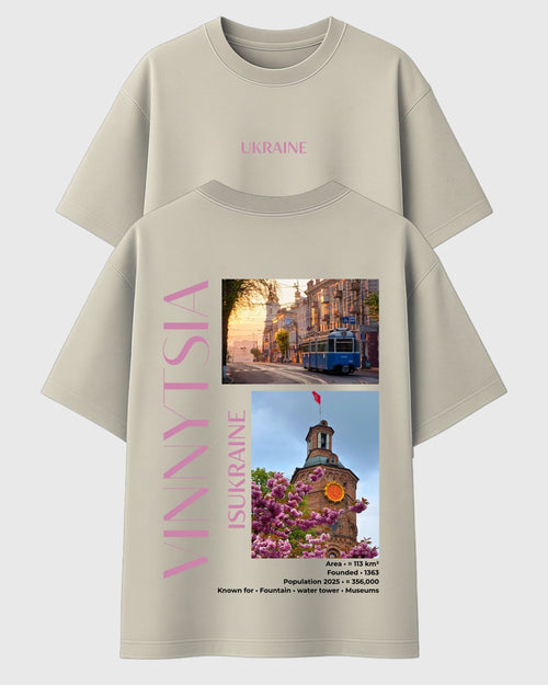 Оверсайз-футболка ASANOV «Вінниця (pink)» з авторським принтом міста — фото 2